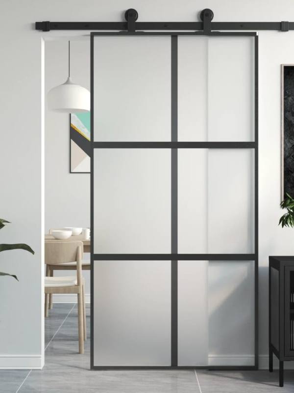 Puerta corredera interior aluminio y vidrio templado